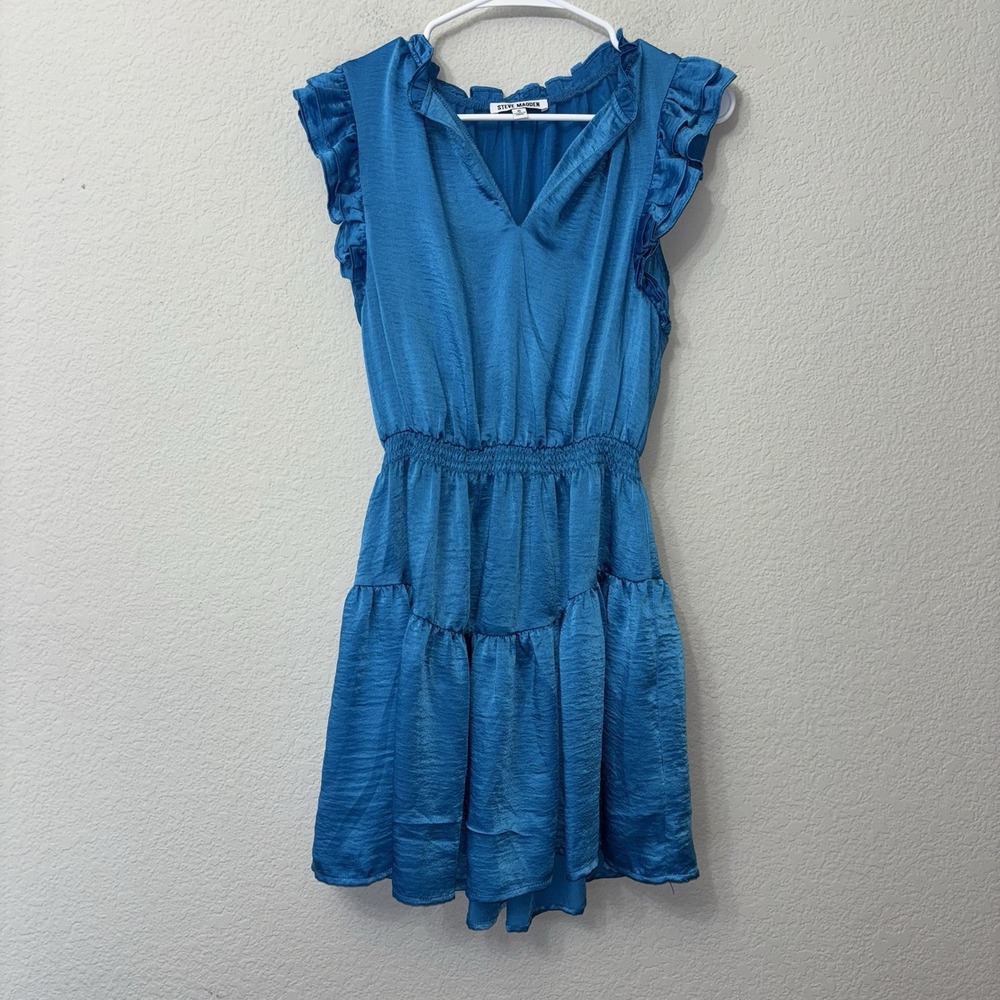 Steve Madden Prairie Dreams Satin Mini Dress Size Small S Blue